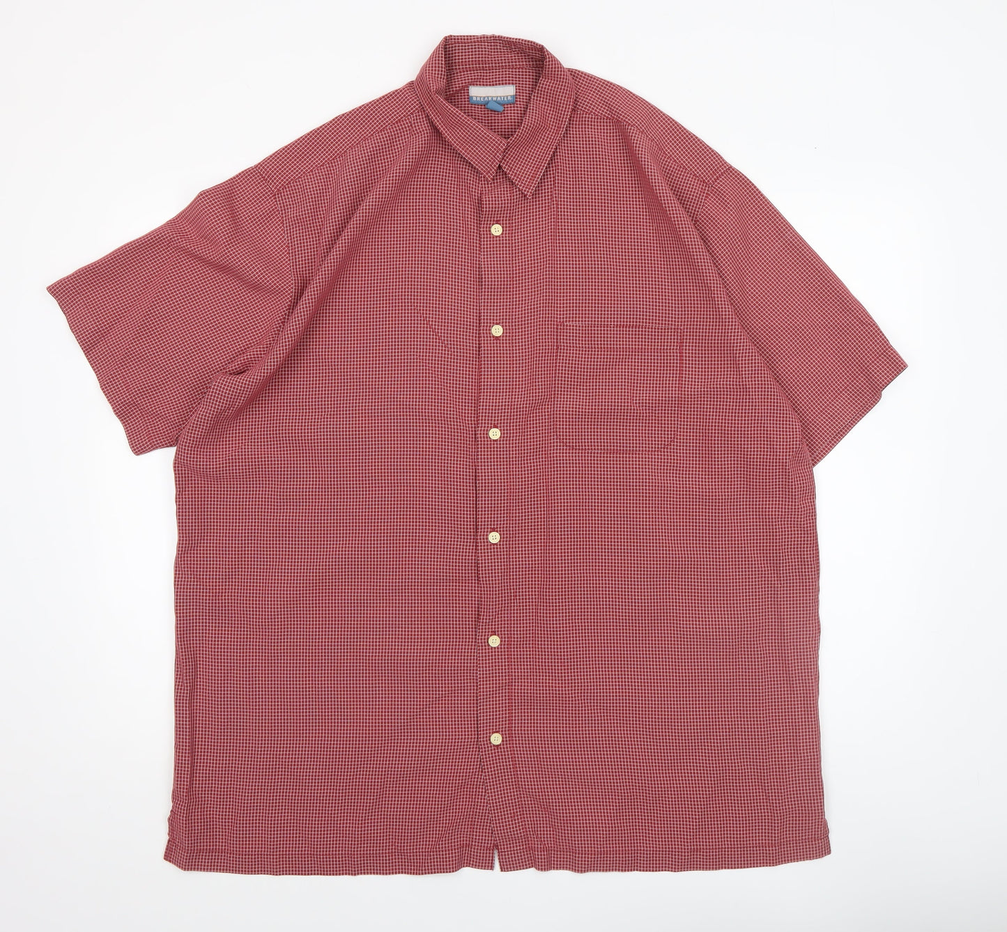 Breakwater Men's Red Check Short Sleeve Button-Up Shirt L Regular Fit