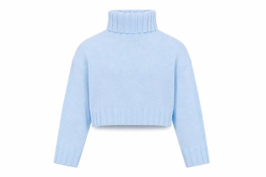 H&M Women Blue Roll Neck Cropped Knit Jumper Size 8
