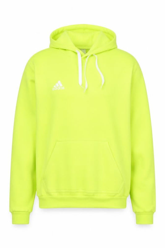 Front view of Adidas Men's Yellow Pullover Hoodie, size M, Regular Fit Fleece