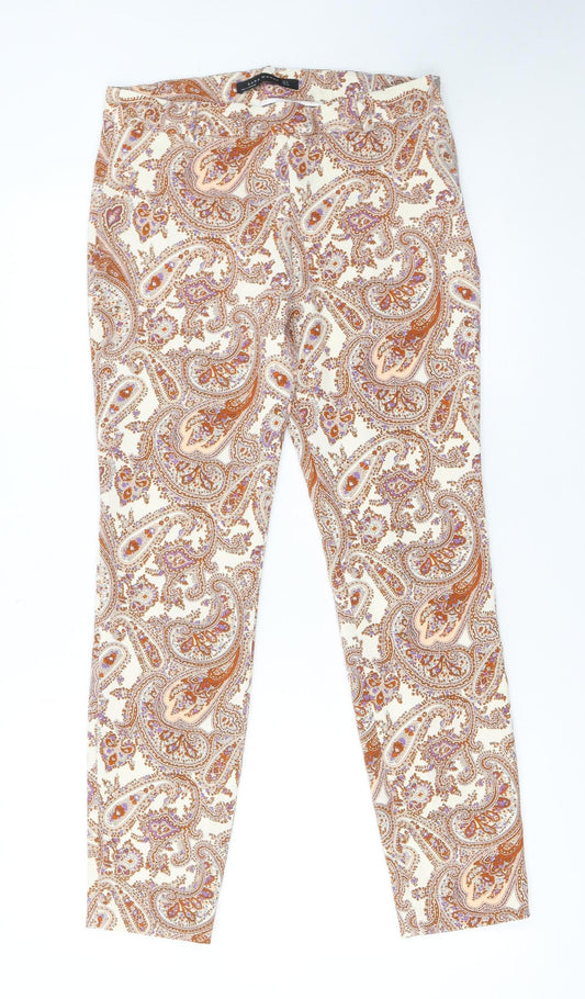 Zara Woman Beige Paisley Slim Trousers UK 10 Casual Boho Style