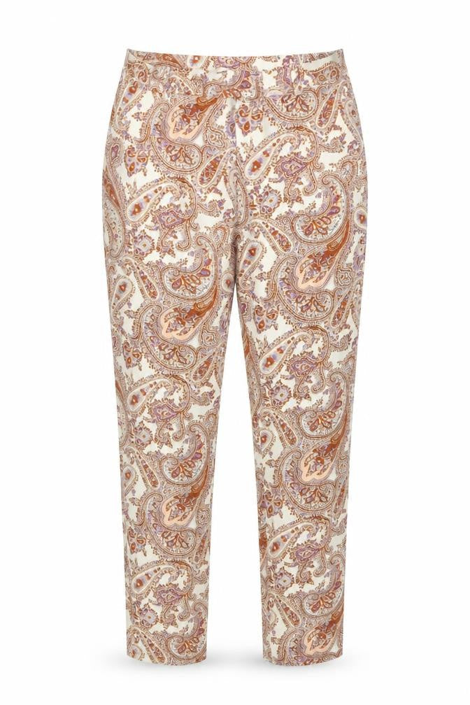 Front view of Zara Woman Beige Paisley Slim Trousers UK 10 Casual Boho Style