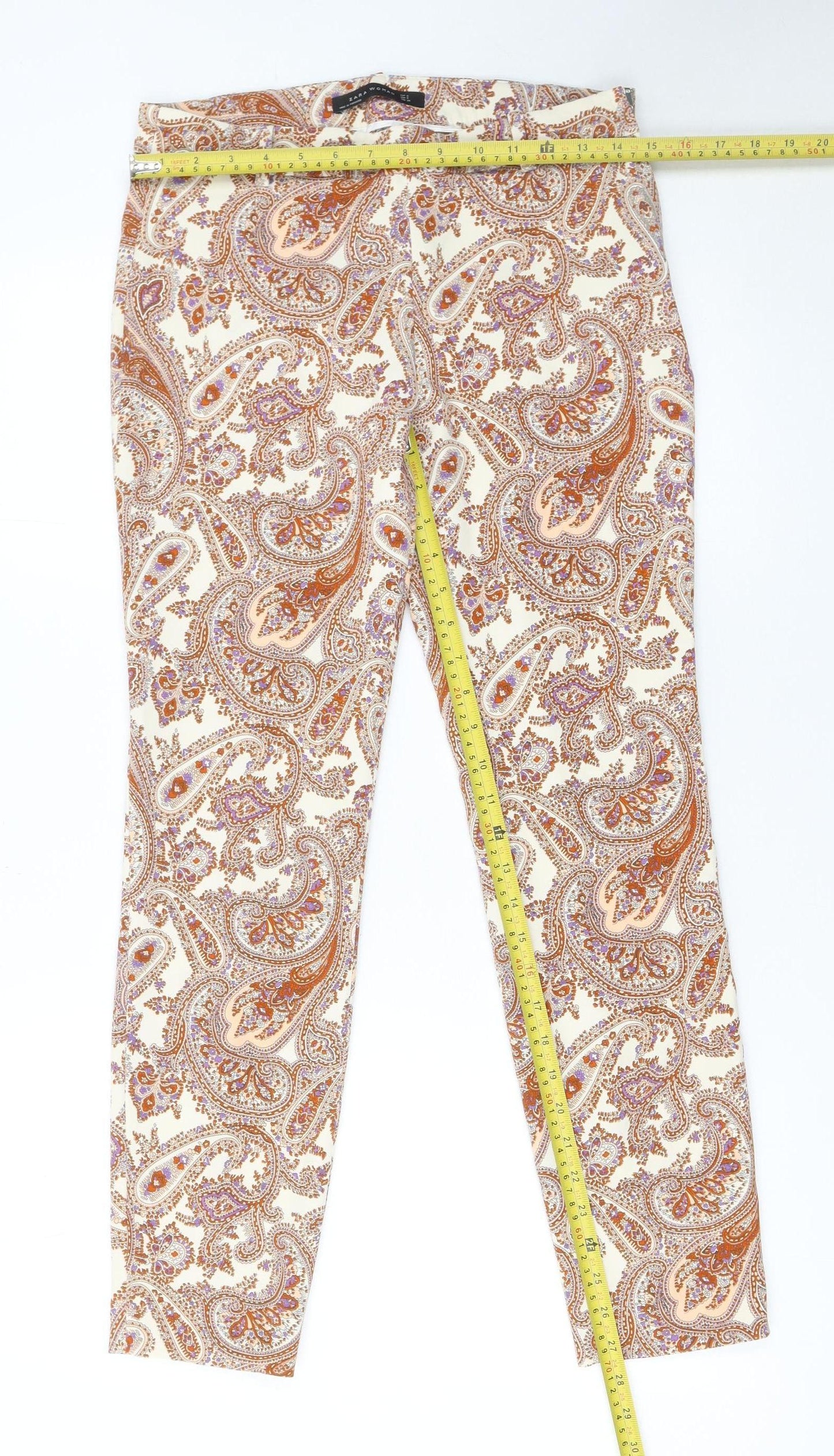 Zara Woman Beige Paisley Slim Trousers UK 10 Casual Boho Style