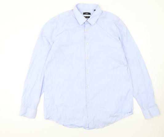 Hugo Boss Men's Blue Slim Fit Long Sleeve Button-Up Shirt Size 17.5