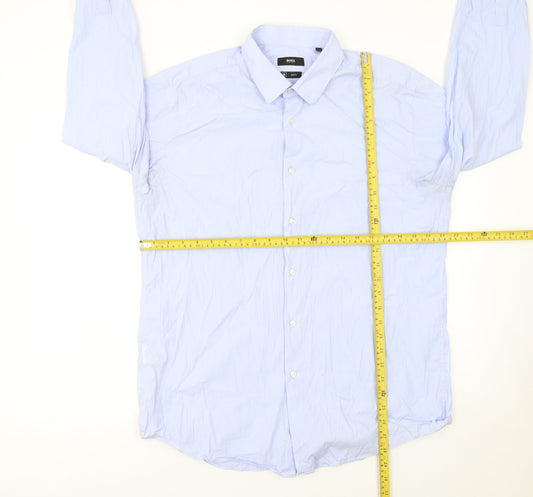 Hugo Boss Men's Blue Slim Fit Long Sleeve Button-Up Shirt Size 17.5