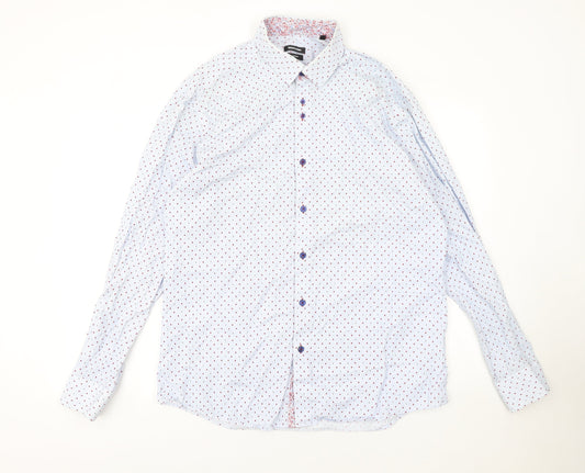 Remus Uomo Men's White Geometric Long Sleeve Slim Fit Shirt 17in