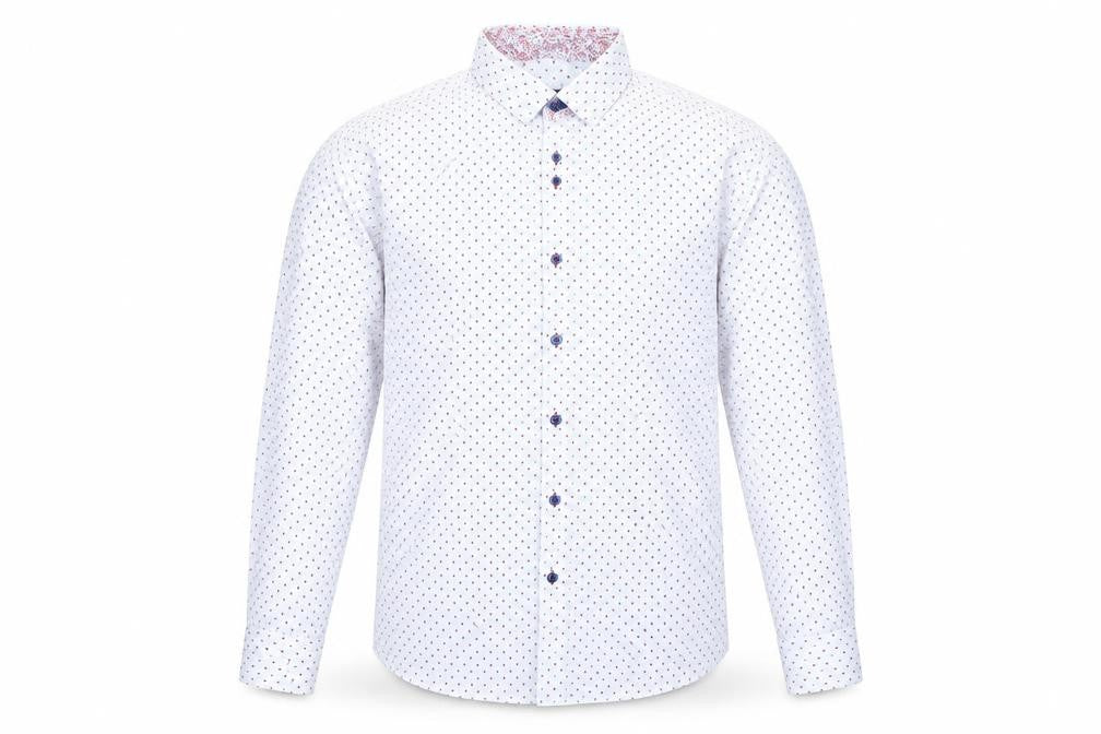 Remus Uomo Men's White Geometric Long Sleeve Slim Fit Shirt 17in