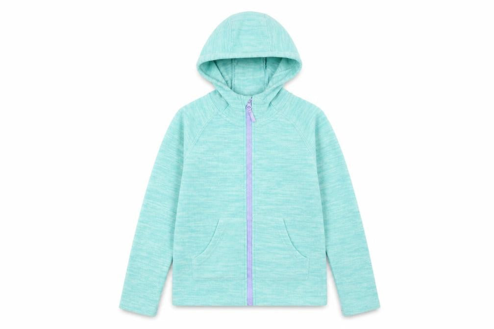 Front view of Mountain Warehouse girls’ green full zip fleece hoodie 9-10 years