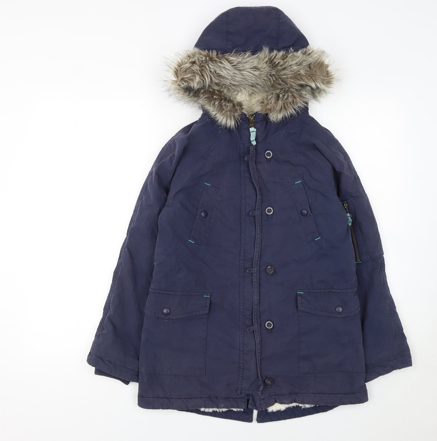 Johnnie b Boys Blue 11-12 Years Hooded Faux Fur Trim Parka Coat