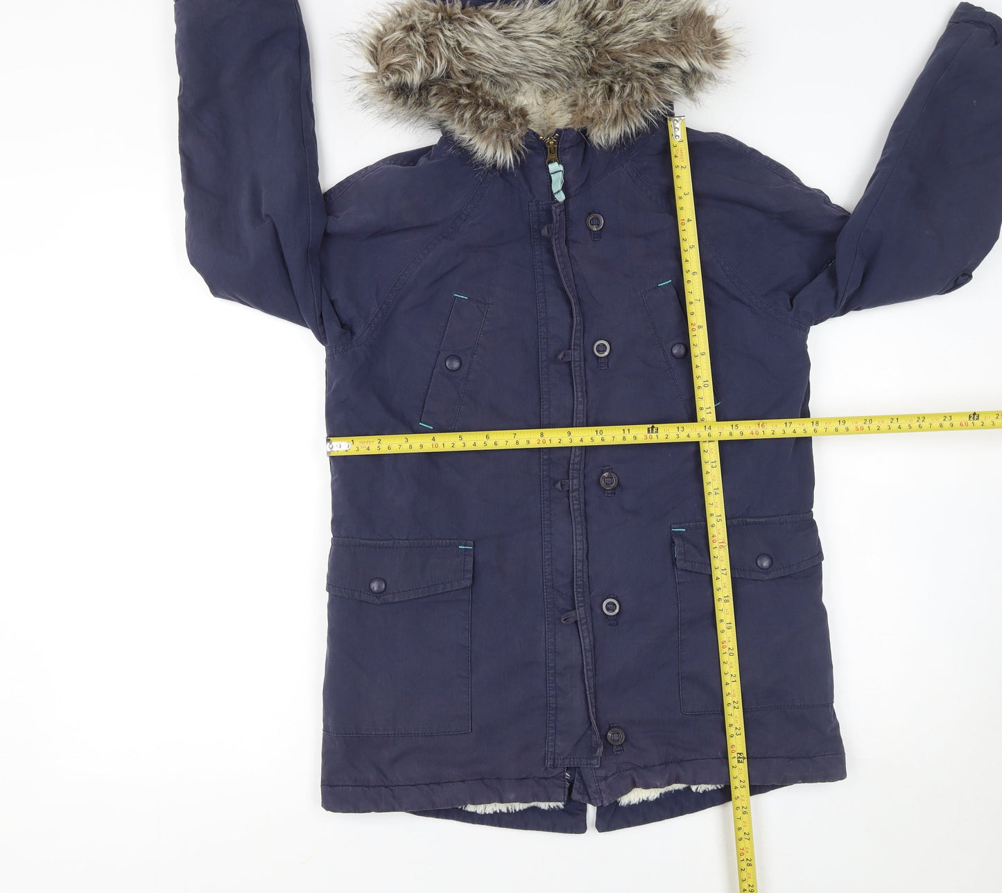 Johnnie b Boys Blue 11-12 Years Hooded Faux Fur Trim Parka Coat