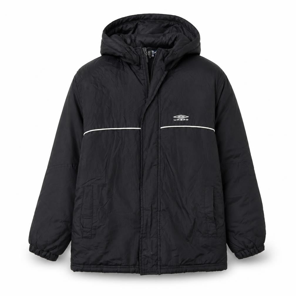 Front view of Umbro boys’ black 8 years hooded puffer jacket winter coat