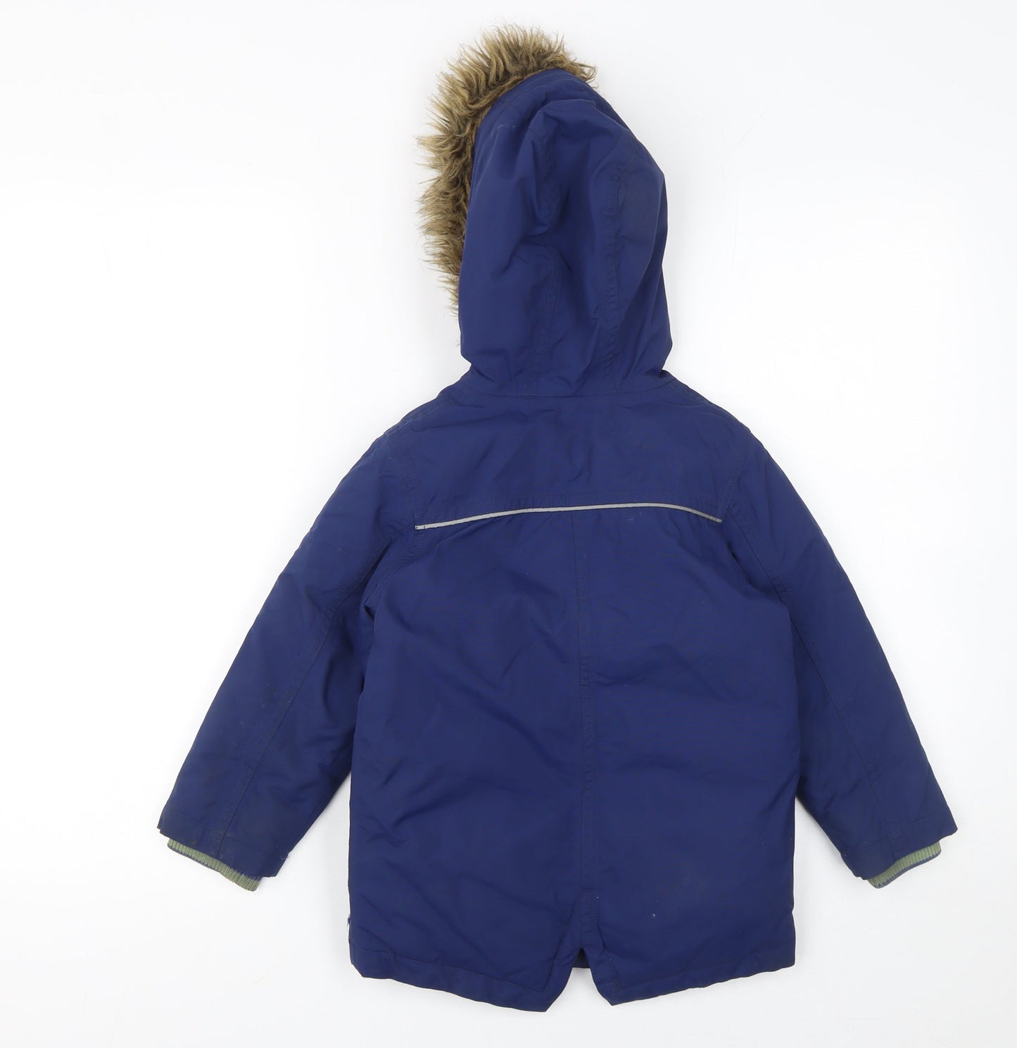 Boden Boys Blue Faux Fur Hooded Parka Coat 3-4 Years Winter Warm Lined