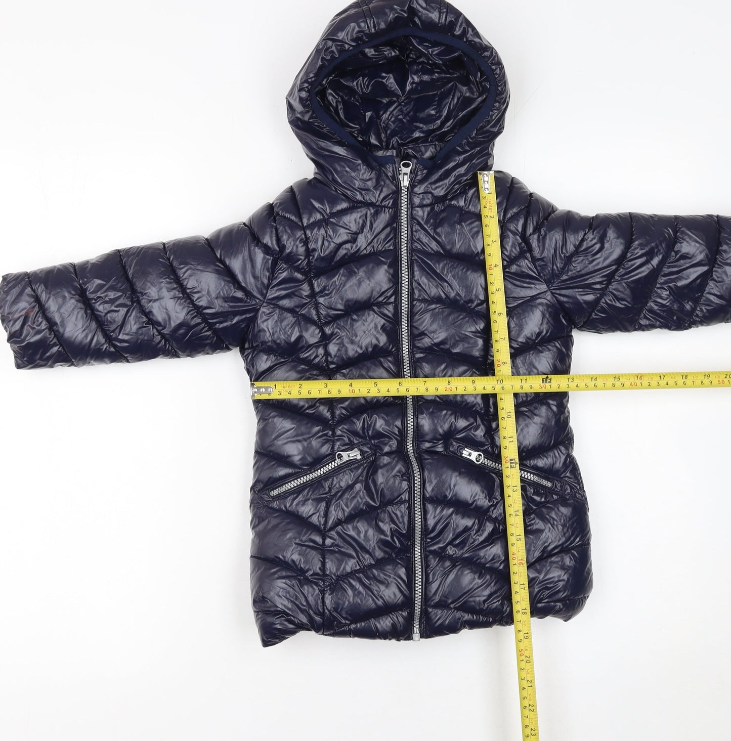 Next Girls Blue Hooded Puffer Jacket 3 Years Quilted Winter Coat
