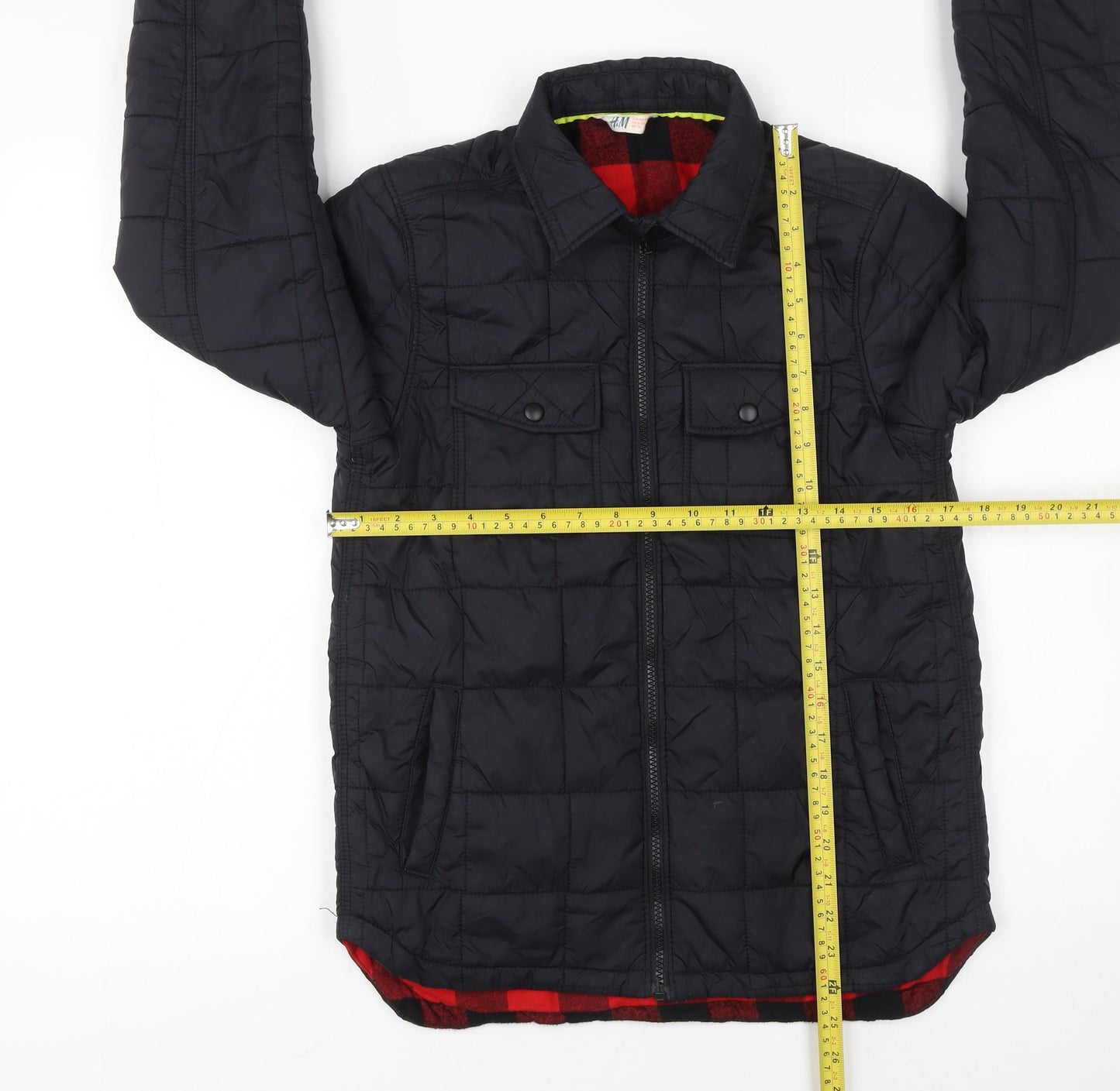 H&M Boys Black Quilted Jacket 11-12 Years Winter Padded Zip Pockets