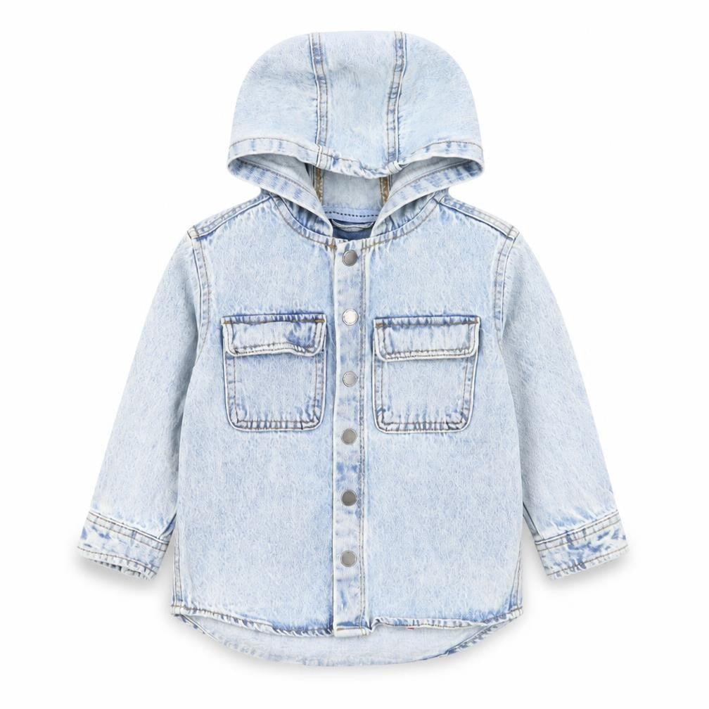 Next Boys Blue Denim Hooded Button-Up Shirt 2-3 Years Long Sleeve Cotton