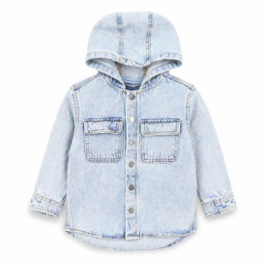 Next Boys Blue Denim Hooded Button-Up Shirt 2-3 Years Long Sleeve Cotton