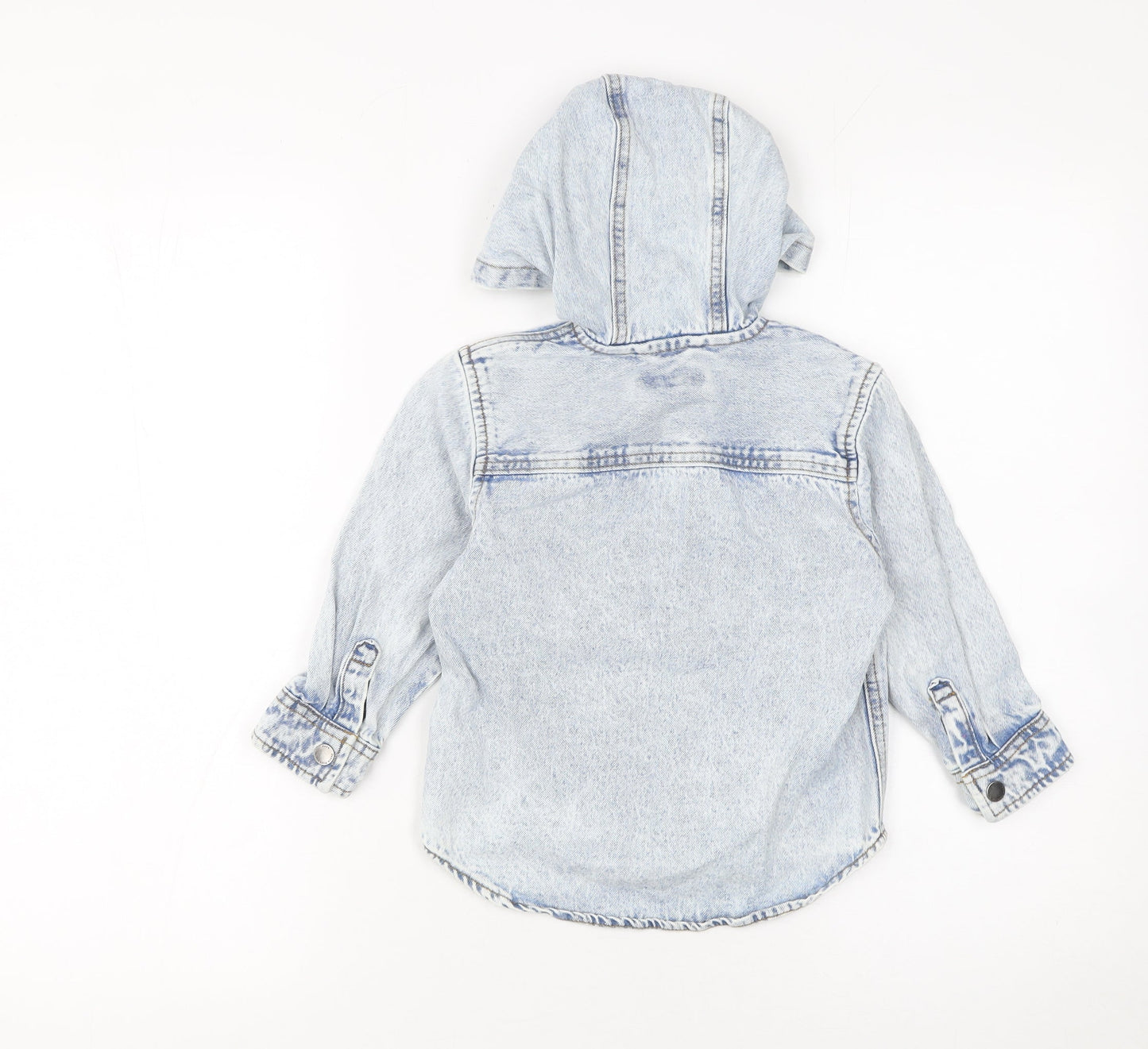 Next Boys Blue Denim Hooded Button-Up Shirt 2-3 Years Long Sleeve Cotton