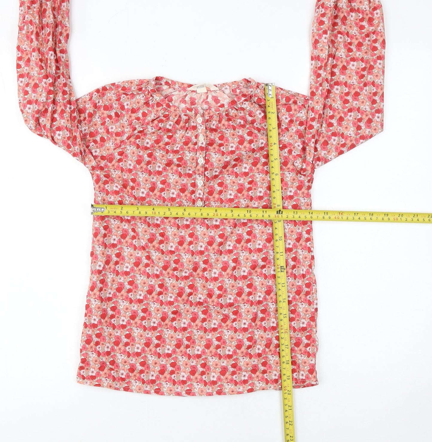 Lands' End Girls Red Floral Long Sleeve Cotton Blend Tunic Blouse 6 Years
