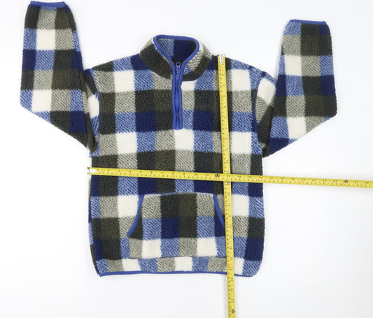 Dunnes Stores Boys Blue Check Fleece 1/2 Zip Pullover Sweatshirt 10-11 Years