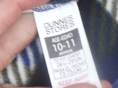 Brand and care label for Dunnes boys’ blue check fleece 1/2 zip pullover sweatshirt 10-11 years