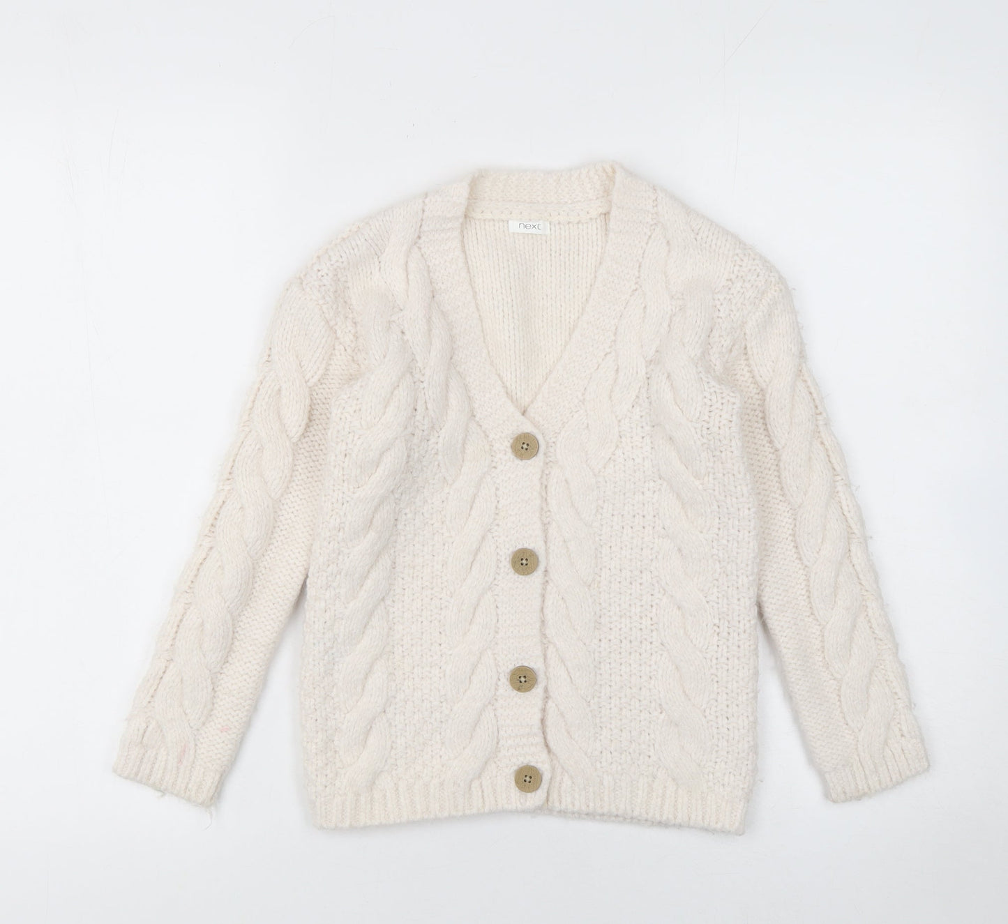 Next Girls Ivory Cable Knit Button Cardigan 7 Years Acrylic Blend