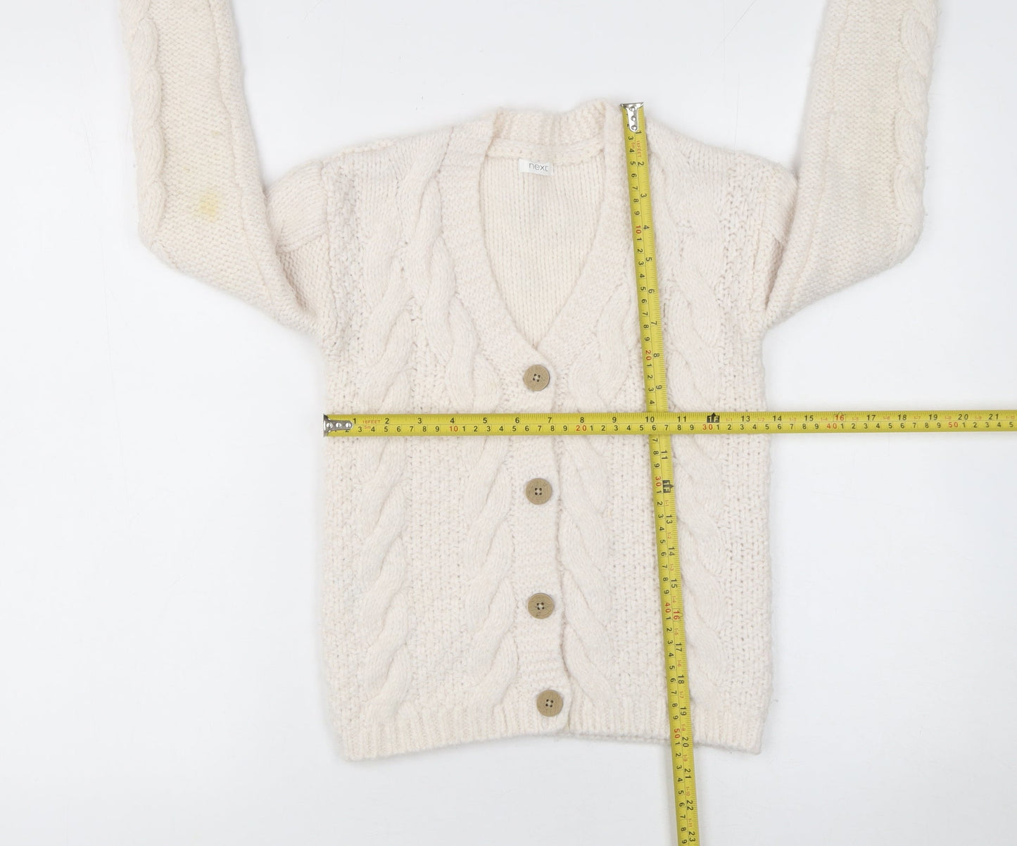 Next Girls Ivory Cable Knit Button Cardigan 7 Years Acrylic Blend