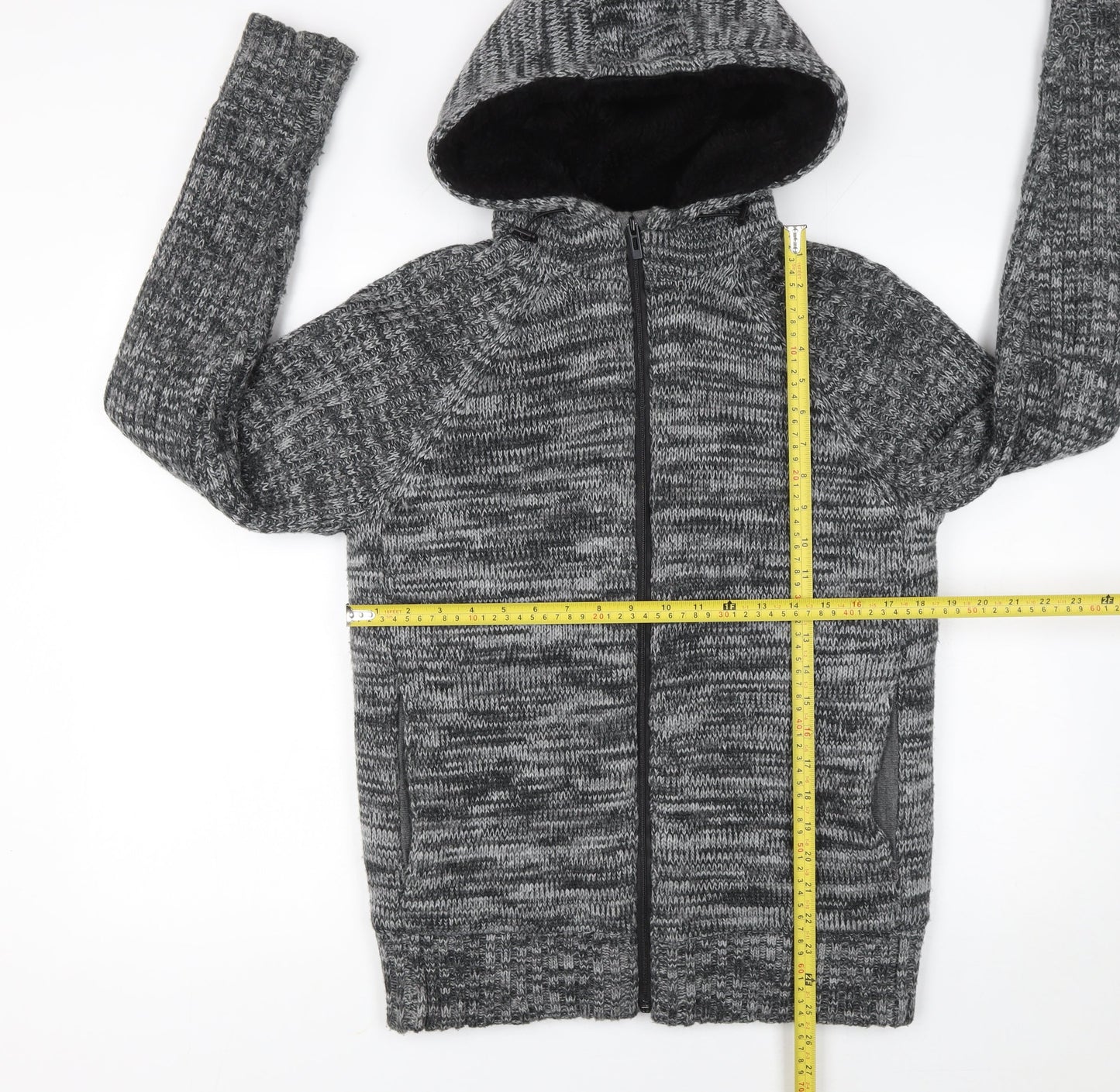 Primark Men’s Grey Knit Full Zip Hooded Jumper Size S