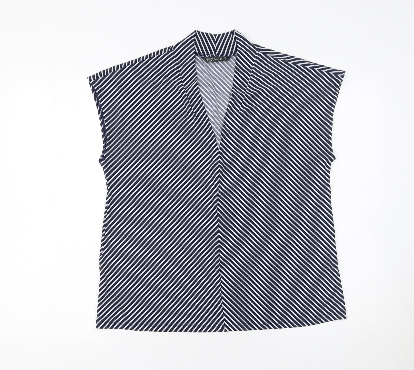 Dunnes Stores Women's Blue Striped Sleeveless V-Neck Blouse Size 12