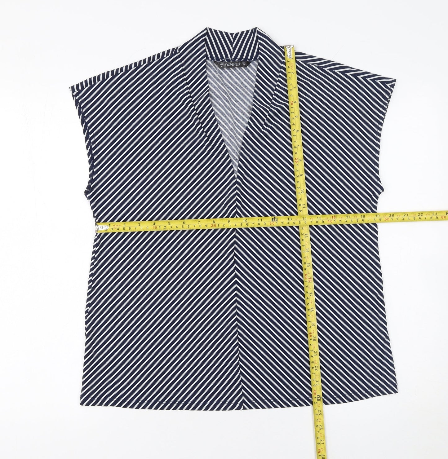 Dunnes Stores Women's Blue Striped Sleeveless V-Neck Blouse Size 12
