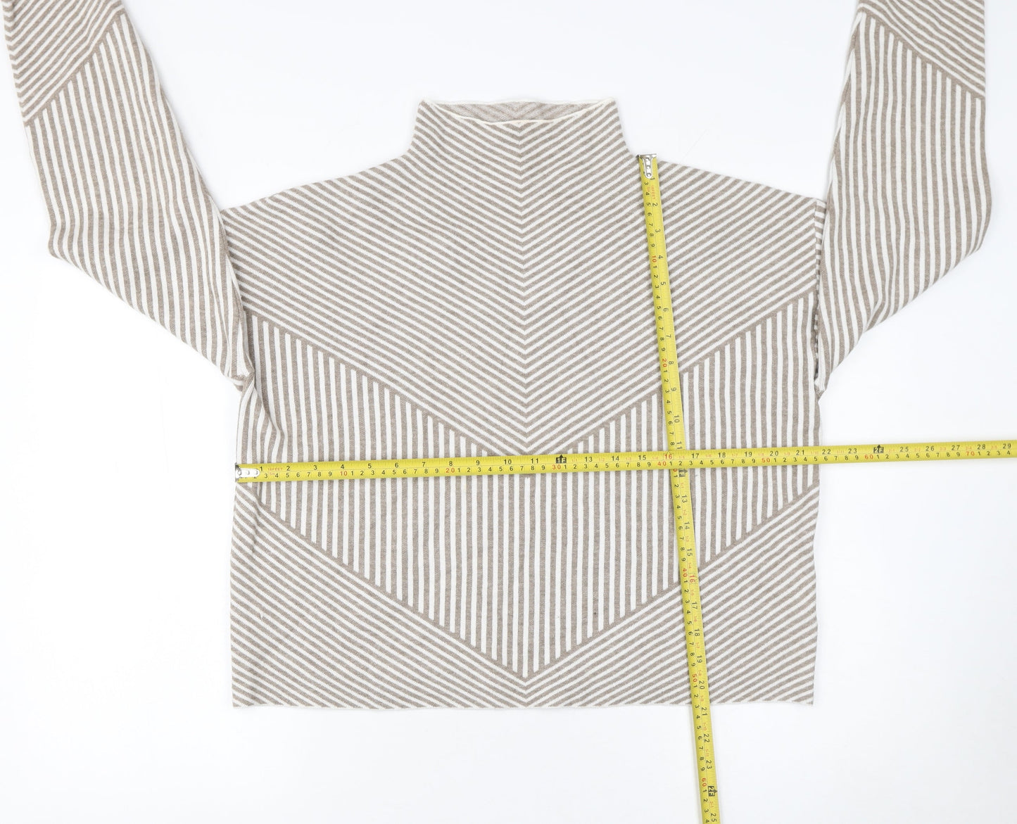 Rachel Zoe Women Beige Striped Knit Outfit Set Size L High Neck Long Sleeve