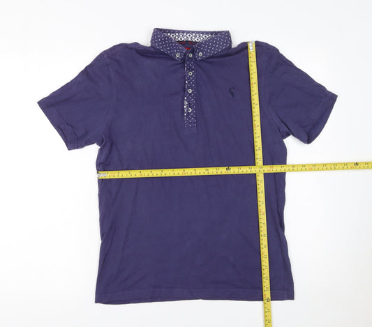 Swade Men's Blue Cotton Short Sleeve Polo Shirt Size S