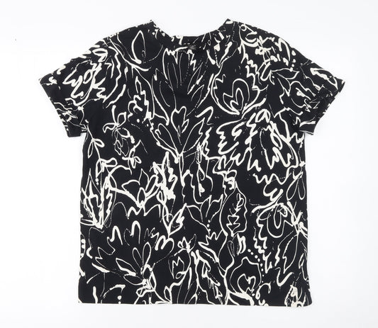 Next Womens Black Floral Print Cotton T-Shirt Size 12