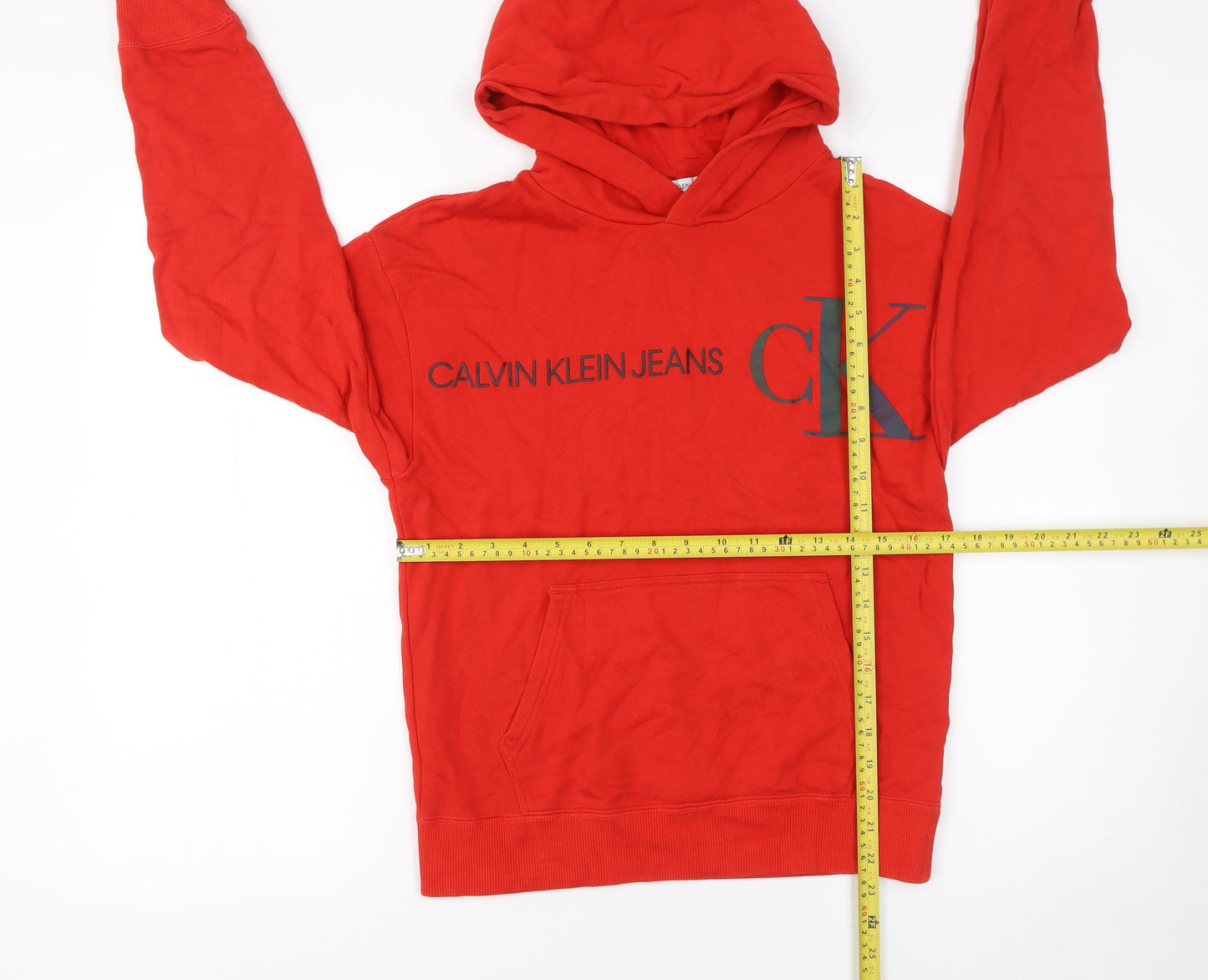 Calvin Klein Jeans Boys Red Logo Pullover Hoodie Size 14 Years