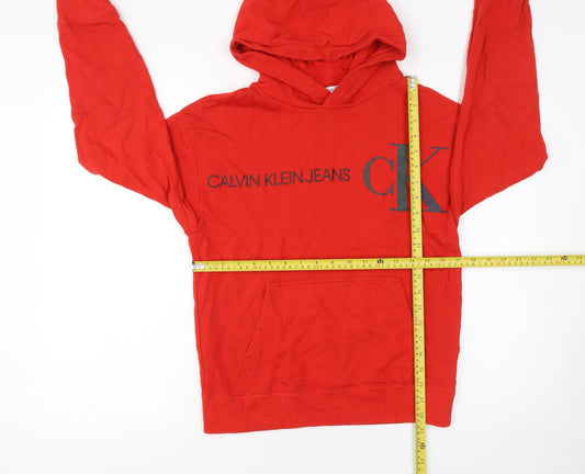 Calvin Klein Jeans Boys Red Logo Pullover Hoodie Size 14 Years