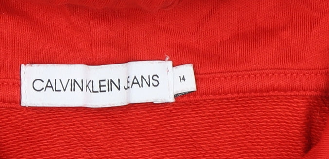 Calvin Klein Jeans Boys Red Logo Pullover Hoodie Size 14 Years