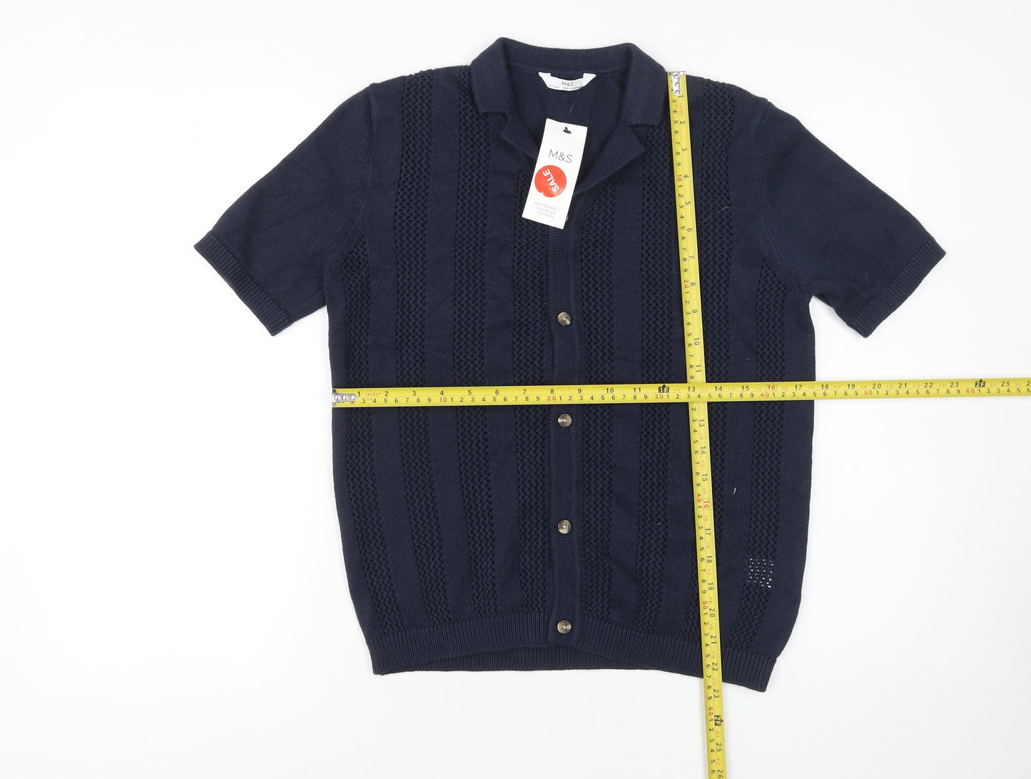 Marks and Spencer Boys Blue Cotton Short Sleeve Button-Up Shirt 12-13 Years