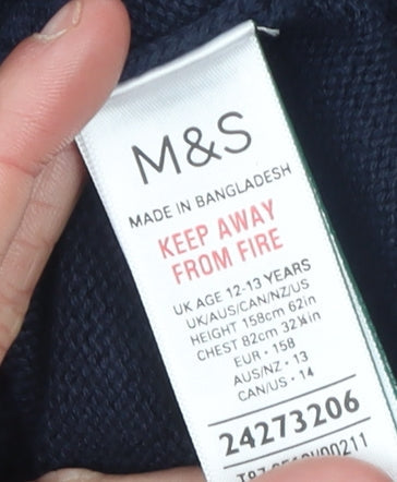 Marks and Spencer Boys Blue Cotton Short Sleeve Button-Up Shirt 12-13 Years