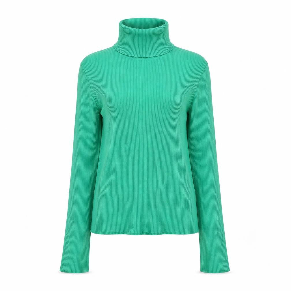 H&M Women Green Roll Neck Rib Knit Slim Fit Jumper Size S