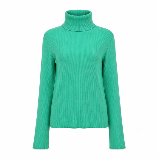 H&M Women Green Roll Neck Rib Knit Slim Fit Jumper Size S