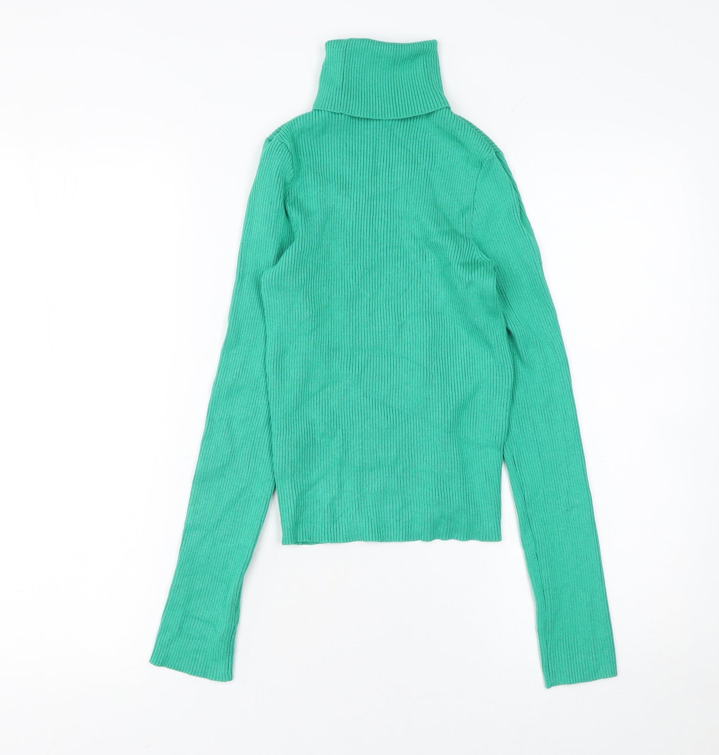 H&M Women Green Roll Neck Rib Knit Slim Fit Jumper Size S