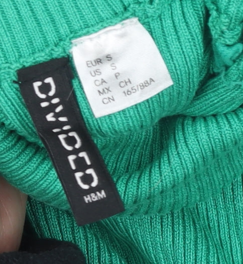 H&M Women Green Roll Neck Rib Knit Slim Fit Jumper Size S