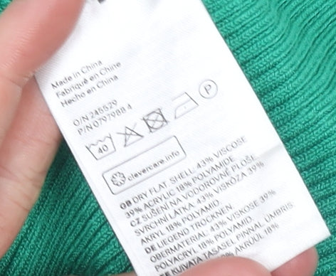 H&M Women Green Roll Neck Rib Knit Slim Fit Jumper Size S
