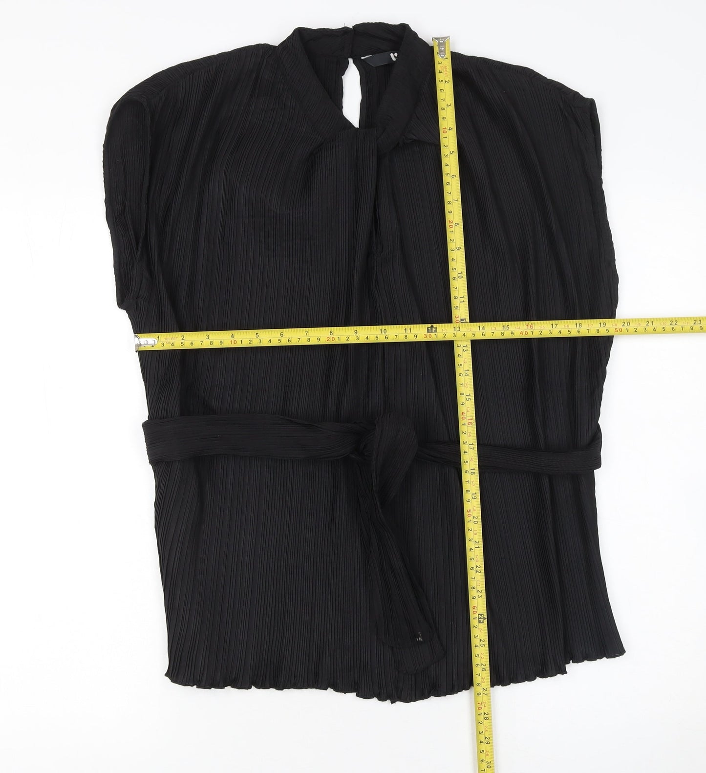 Very Women's Black Pleated Belted Tunic Blouse Size 12