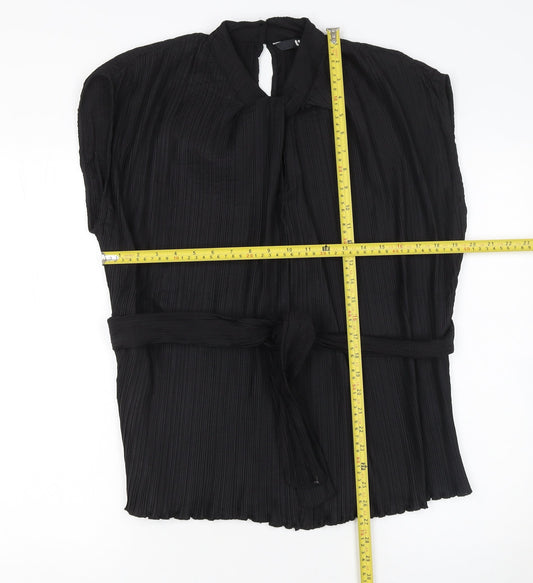 Very Women's Black Pleated Belted Tunic Blouse Size 12
