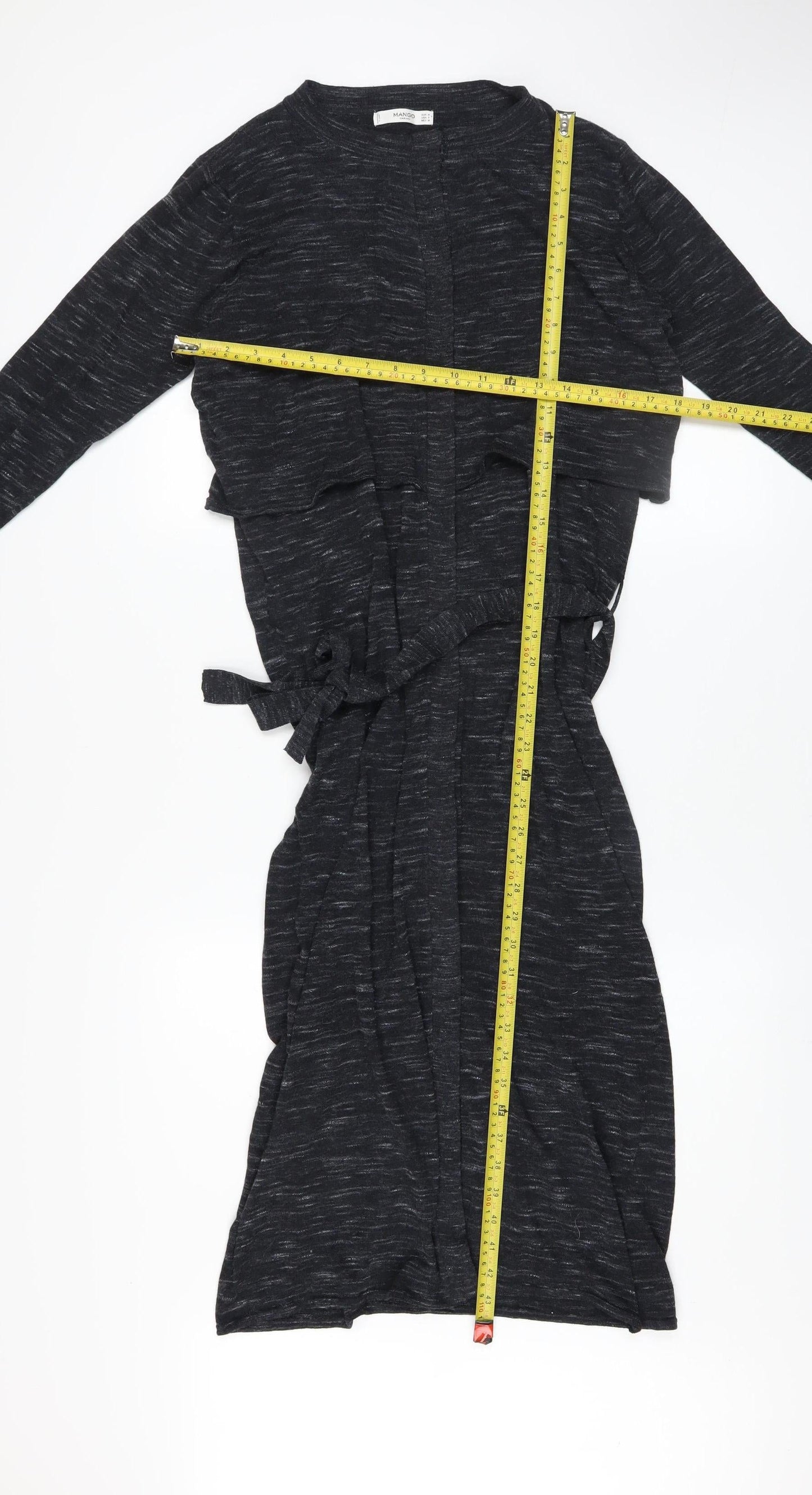 Mango Women Black Midi Wrap Dress Size 10 Long Sleeve Belted