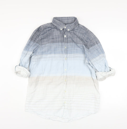 LC Waikiki Men's Blue Striped Cotton Button-Up Shirt Size L Regular Fit