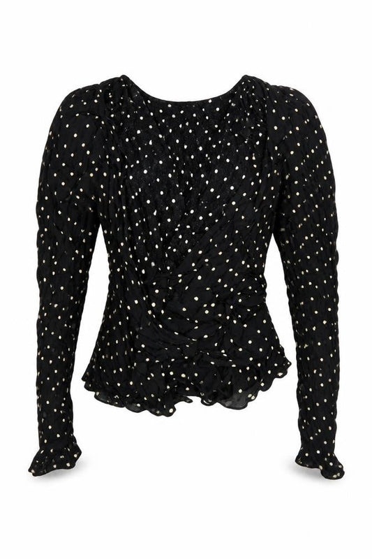 MNG Women's Black Polka Dot Wrap Ruffle Blouse Size 8