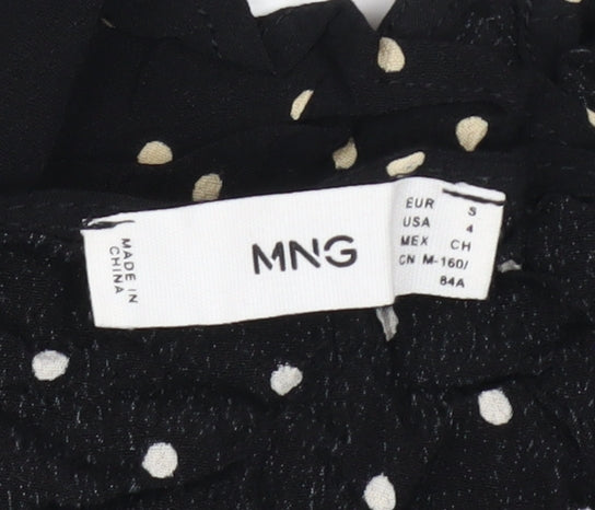 MNG Women's Black Polka Dot Wrap Ruffle Blouse Size 8