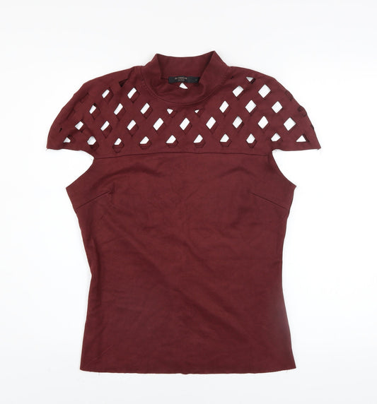 In Vogue Paris Womens Burgundy Mock Neck Cutout Top Size L Polyester Blend