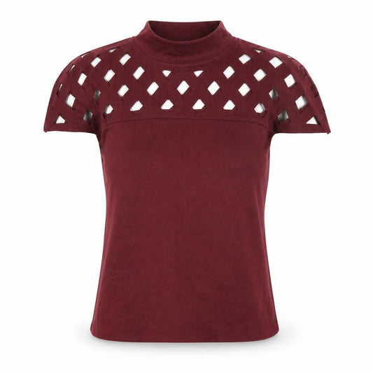 In Vogue Paris Womens Burgundy Mock Neck Cutout Top Size L Polyester Blend