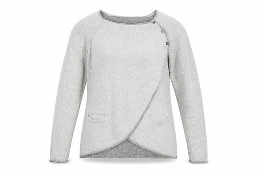 Front view of Object Women Grey Wrap Sweatshirt Medium Lyocell Cotton Blend
